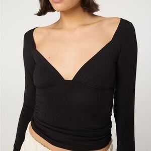 The Line by K Oisin Black Deep V Neck Long Sleeve Top